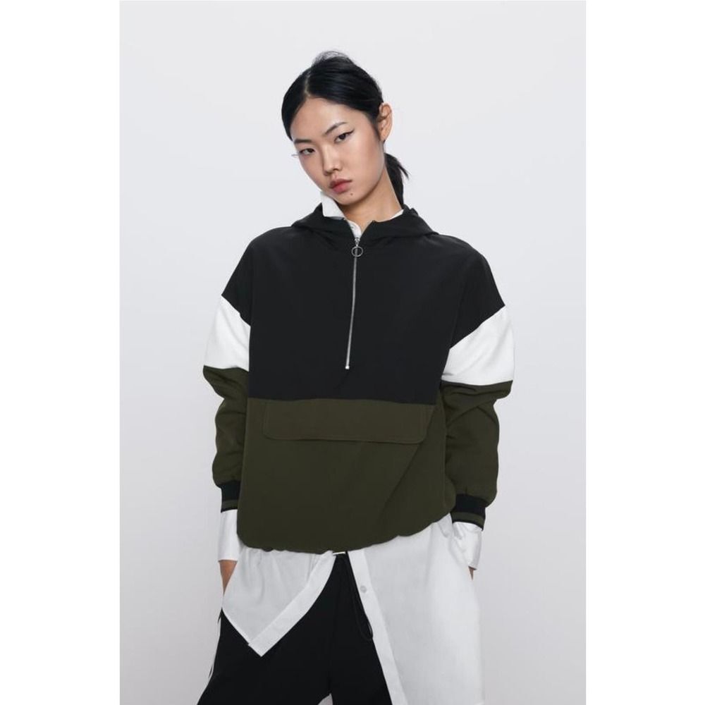 Zara EUC Anorak Hoodie Parka Jacket Size S Colorblock